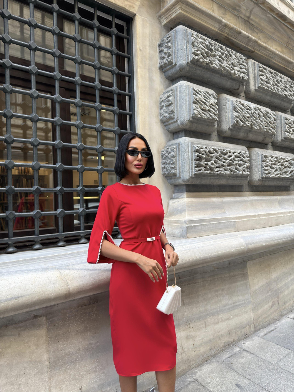 Wholesale Pearl-Embellished Midi Dress