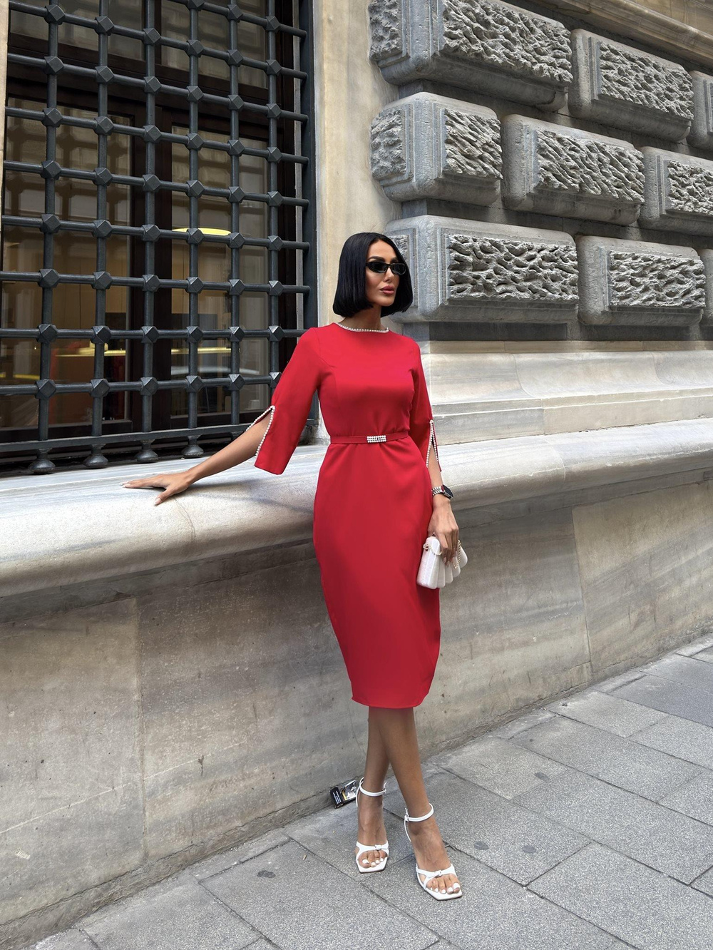 Wholesale Pearl-Embellished Midi Dress