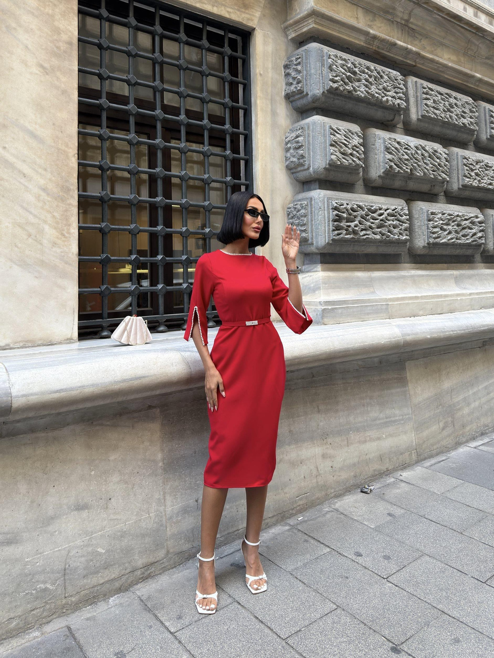 Wholesale Pearl-Embellished Midi Dress