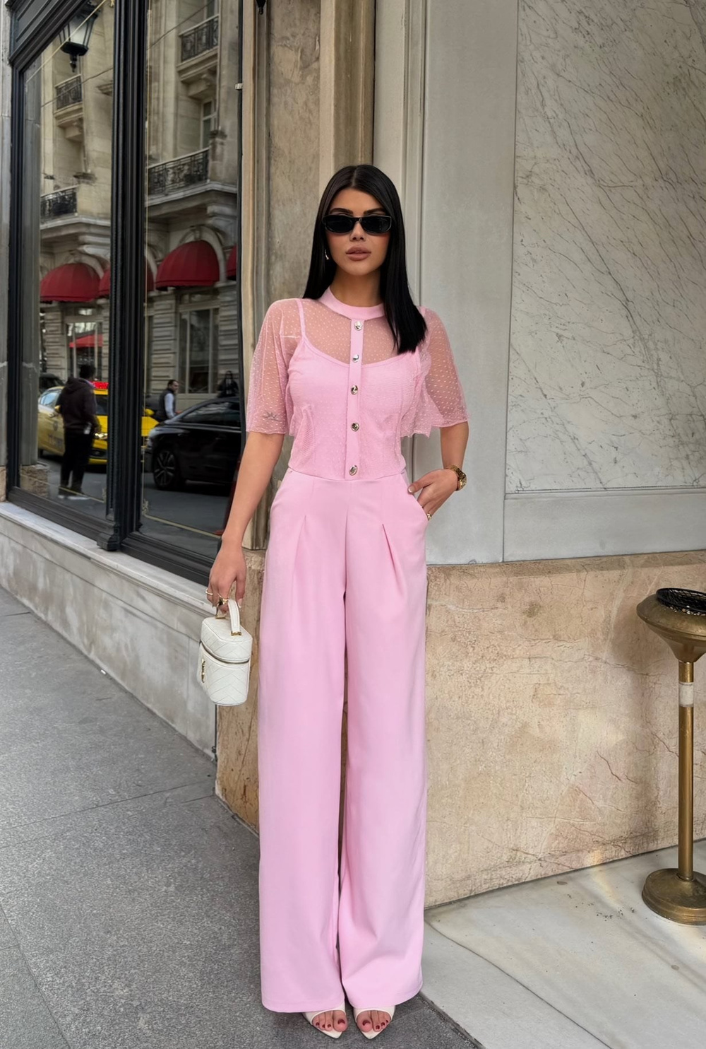 Wholesale Palazzo-Leg Jumpsuit with Tulle Overlay