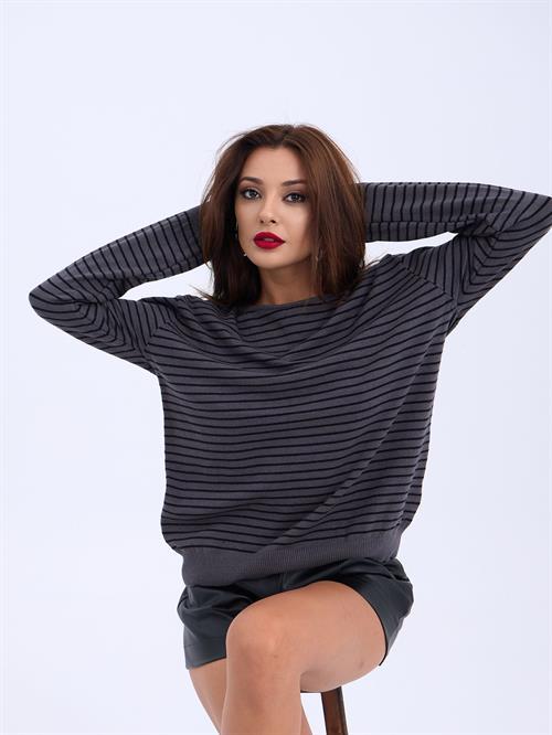 Wholesale Striped Loose SWeater - Anthracite-Black