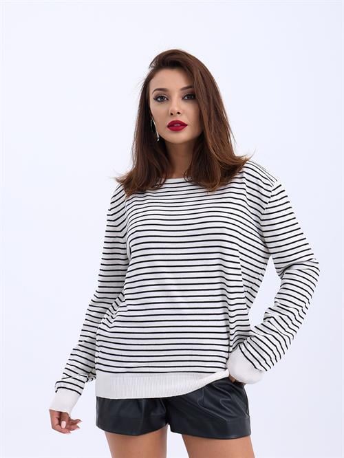 Wholesale Striped Loose SWeater - Cream-Black