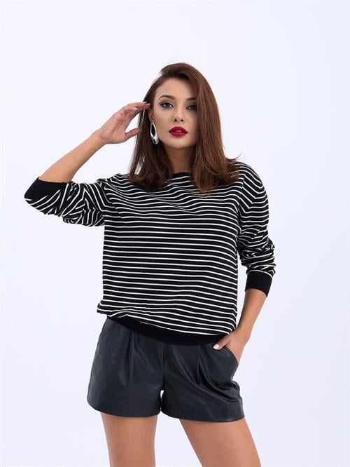Wholesale Striped Loose SWeater - Black-Cream