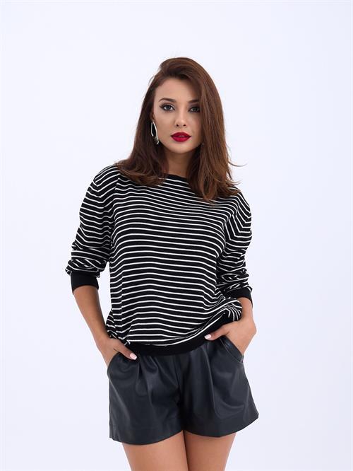Wholesale Striped Loose SWeater - Black-Cream