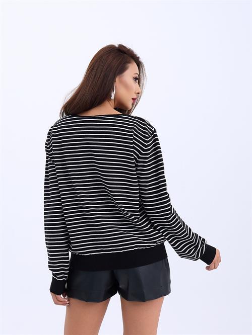 Wholesale Striped Loose SWeater - Black-Cream