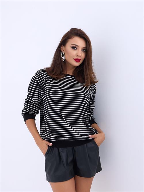 Wholesale Striped Loose SWeater - Black-Cream