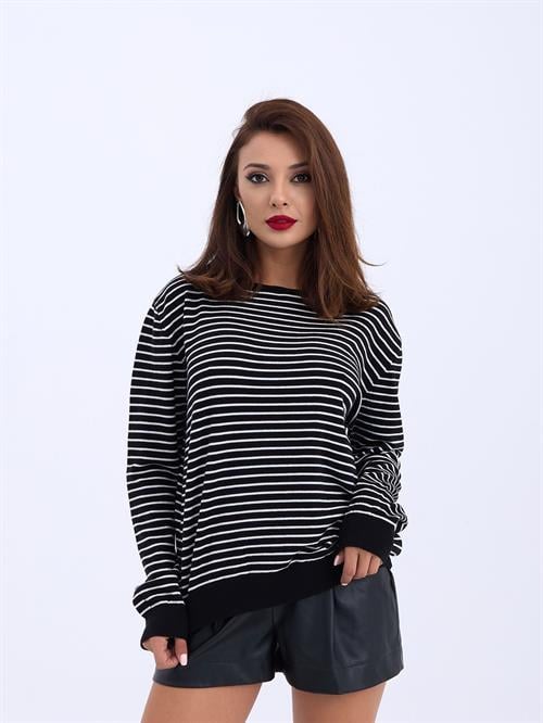 Wholesale Striped Loose SWeater - Black-Cream