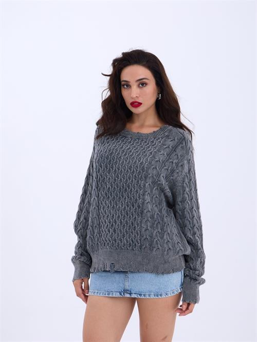 Wholesale Loose Cable Knit SWeater - Anthracite