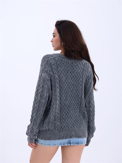 Wholesale Loose Cable Knit SWeater - Anthracite