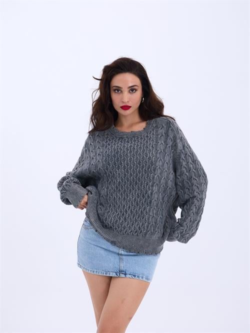 Wholesale Loose Cable Knit SWeater - Anthracite