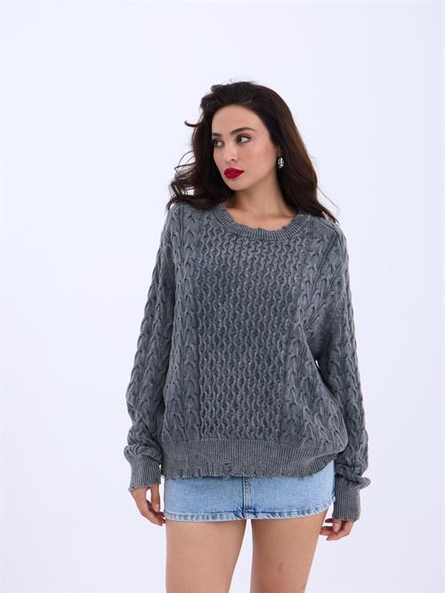 Wholesale Loose Cable Knit SWeater - Anthracite