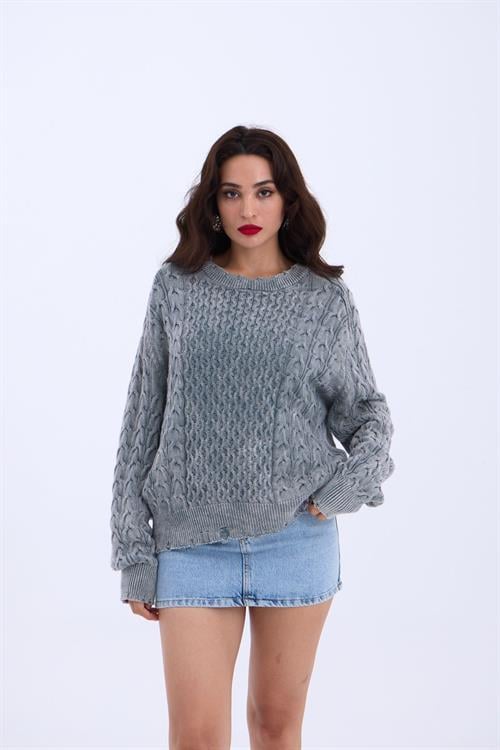 Wholesale Loose Cable Knit SWeater - Gray