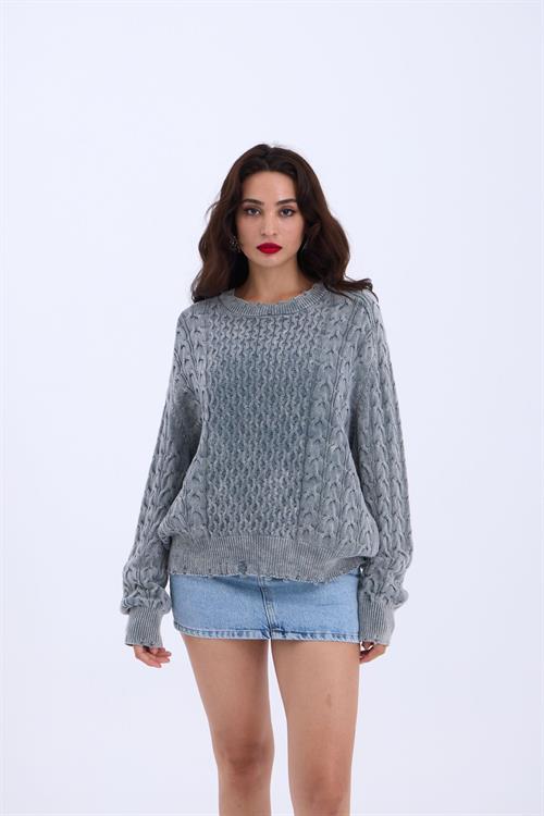 Wholesale Loose Cable Knit SWeater - Gray