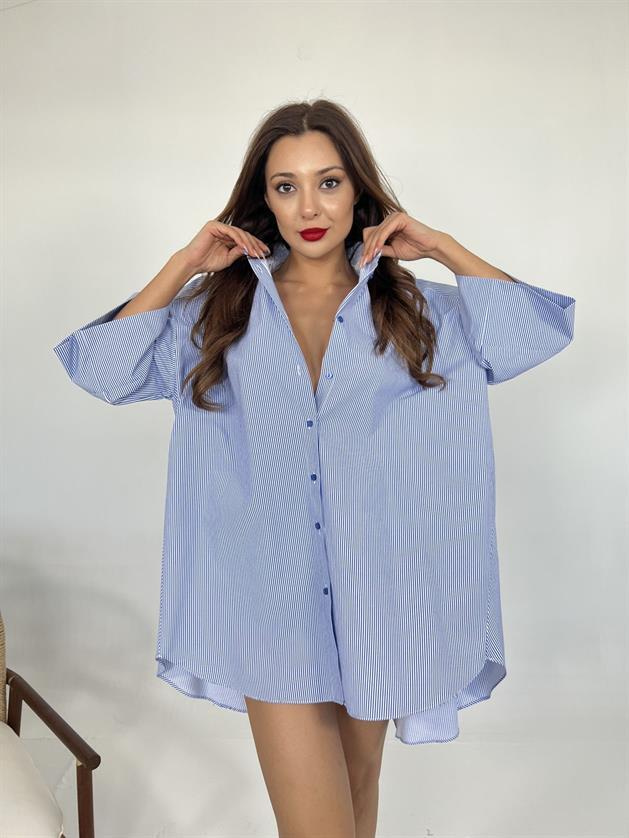 Wholesale Womens Shirt-Blue White Striped