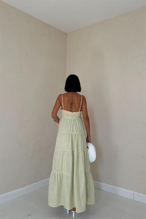 Wholesale Green Striped Muslin Dress with Straps