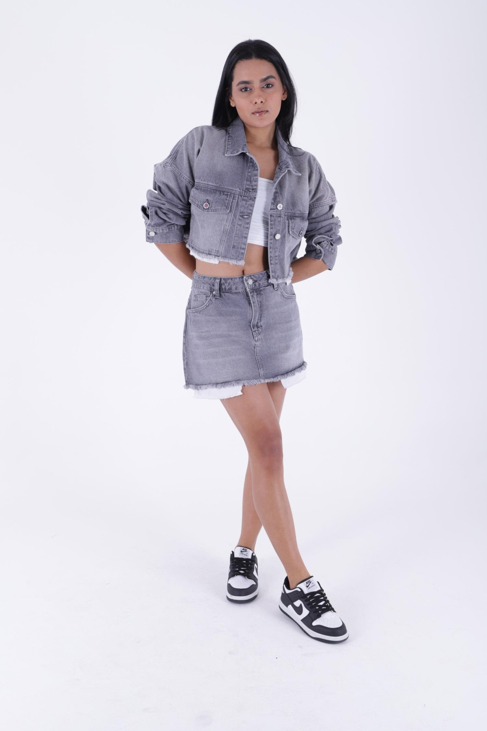 Denim Short Skirt with Revealed Pocket Liners 1021 (Mixed) Light Blue Denim (XS-L-6)