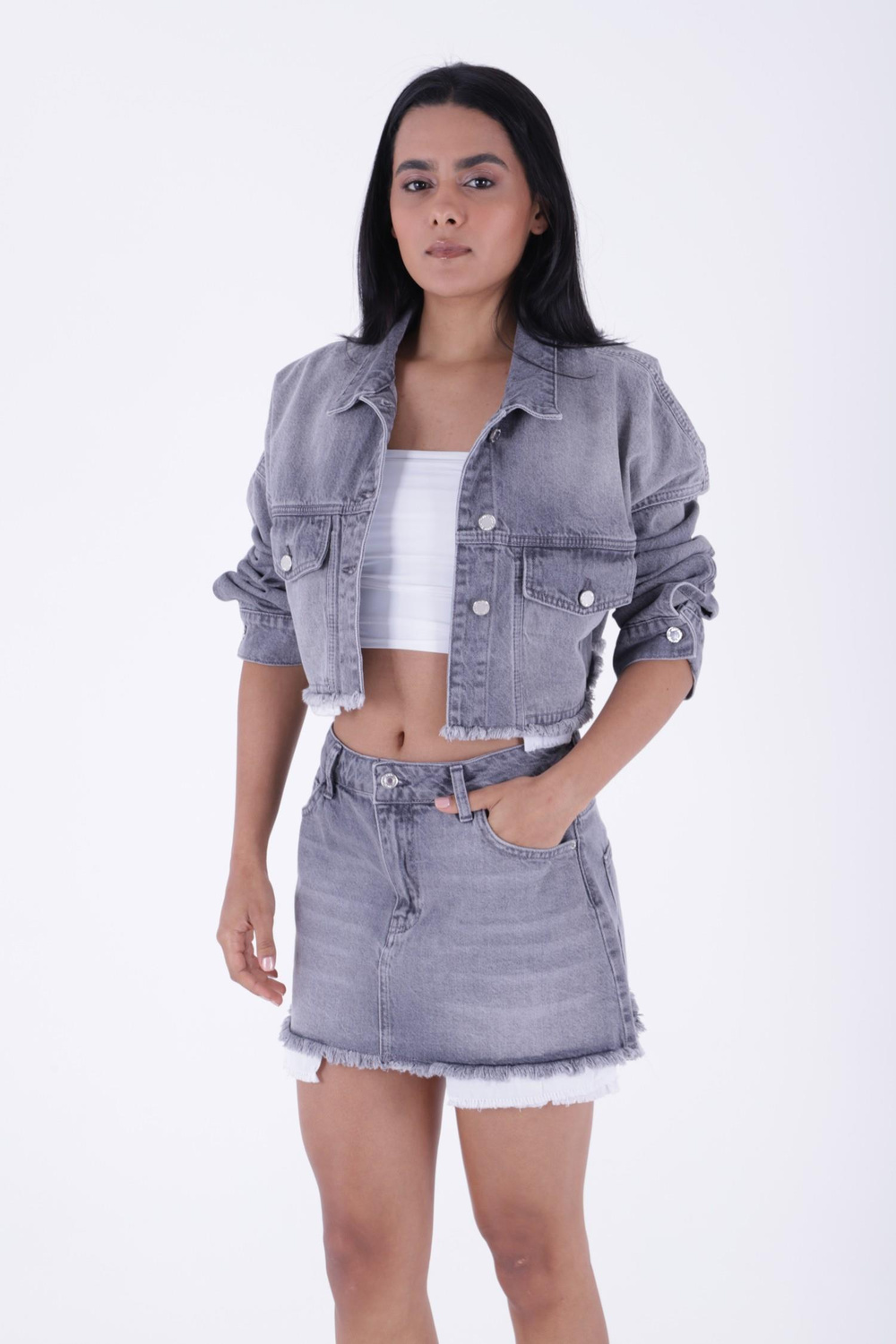 Denim Short Skirt with Revealed Pocket Liners 1021 (Mixed) Light Blue Denim (XS-L-6)