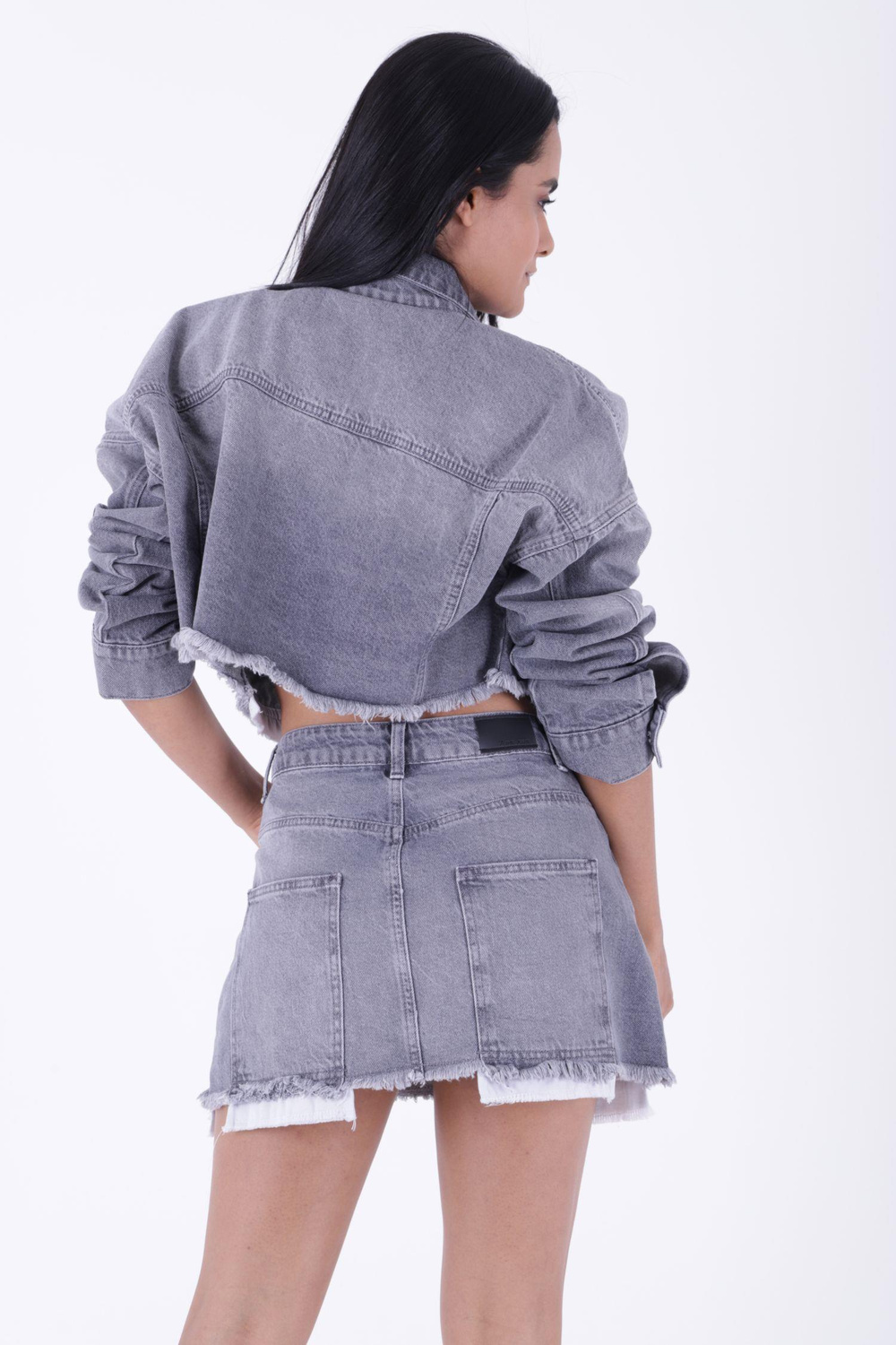 Denim Short Skirt with Revealed Pocket Liners 1021 (Mixed) Light Blue Denim (XS-L-6)