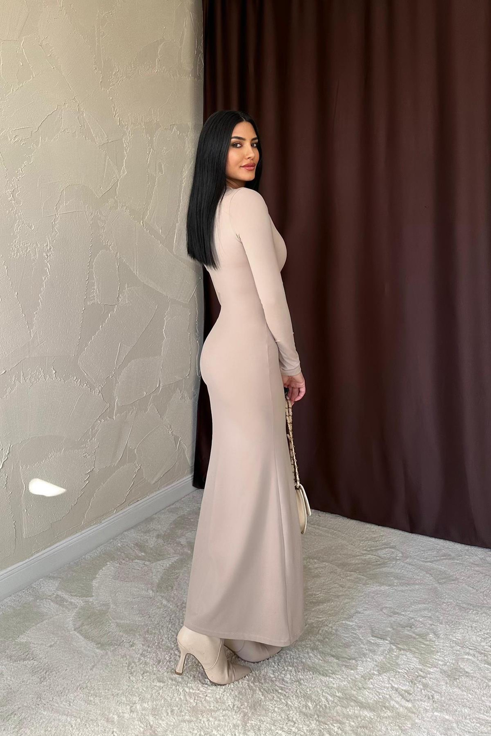 Wholesale Beige Long Bodycon Dress