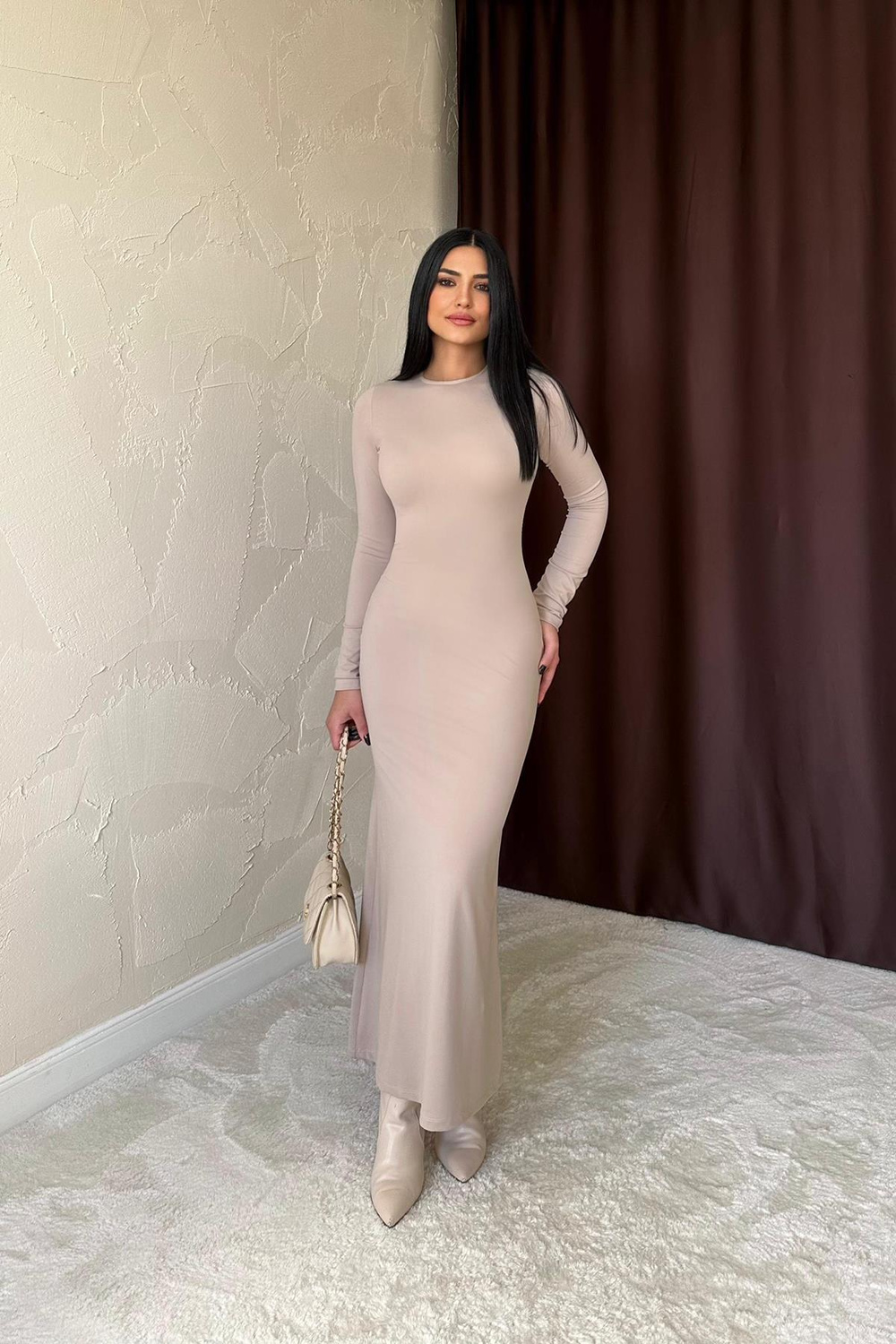 Wholesale Beige Long Bodycon Dress