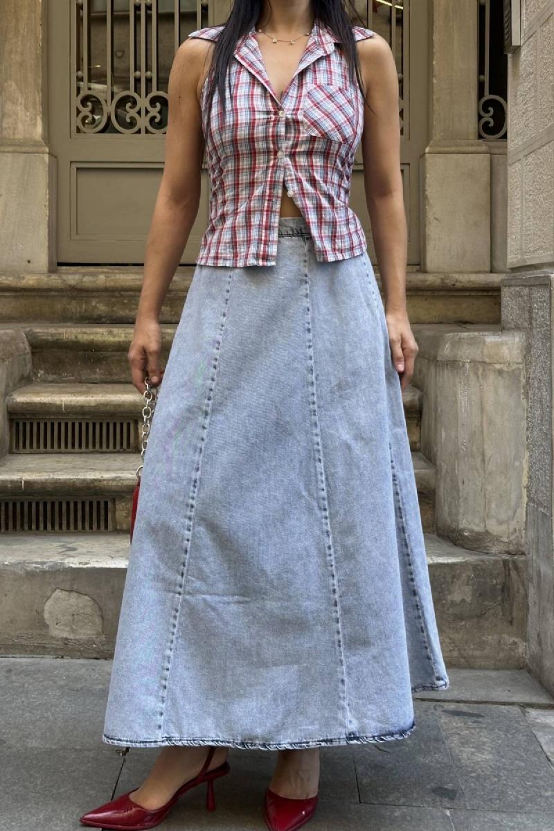 Beli Lastikli Volanlı Uzun Etek 1063-17-(S-XL)