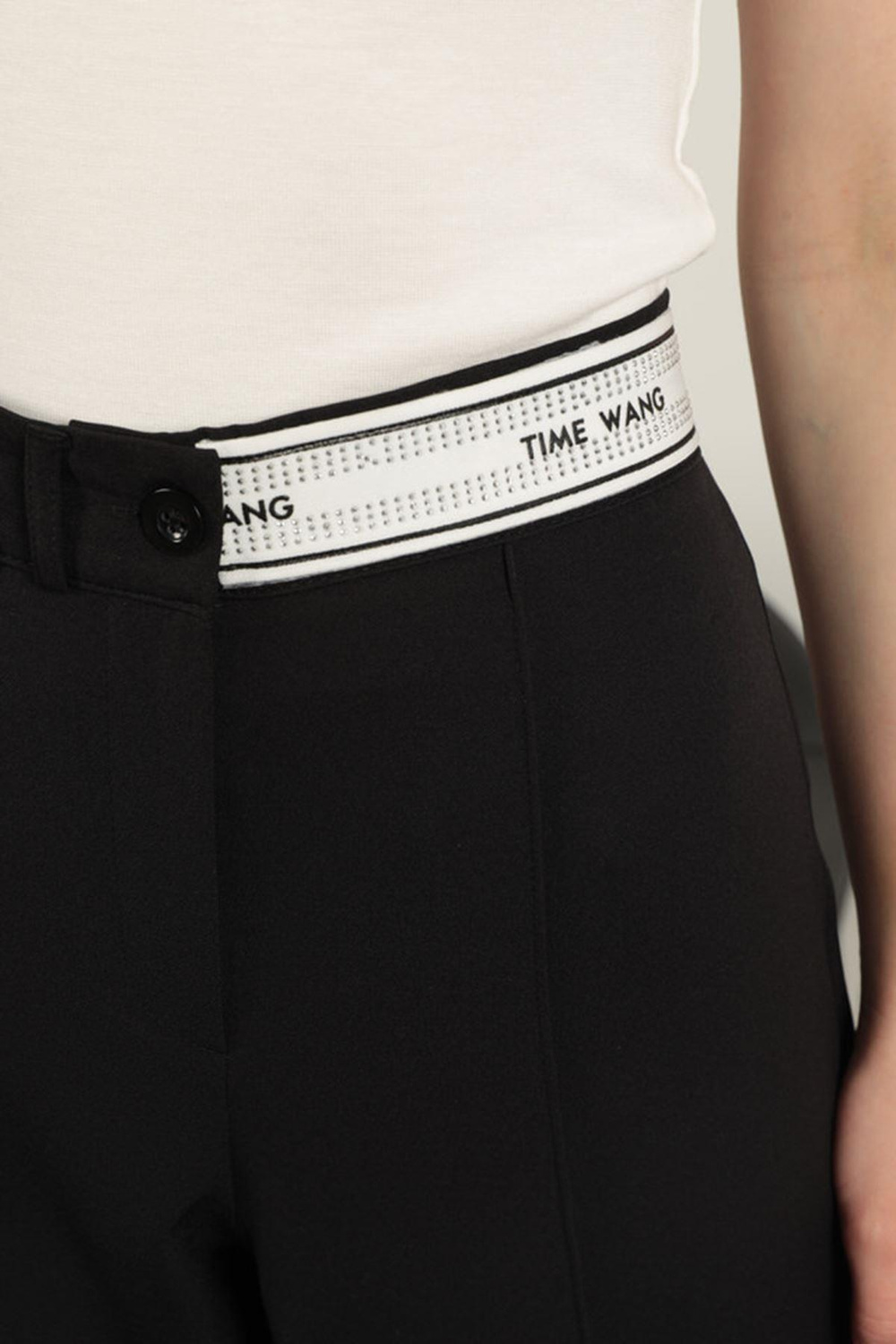 Belt Stone Detailed Trousers-Black