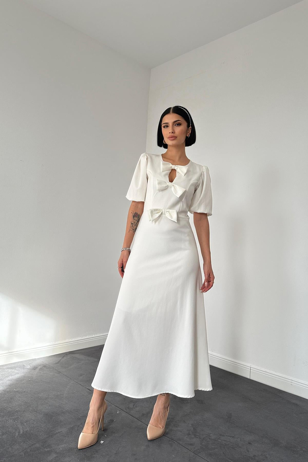 Wholesale Bow Midi Dress - White