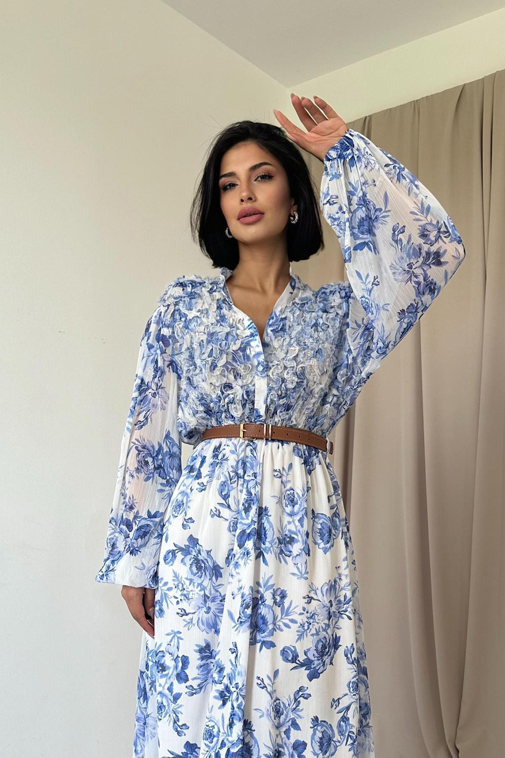 Wholesale Blue Lace Detailed Dress