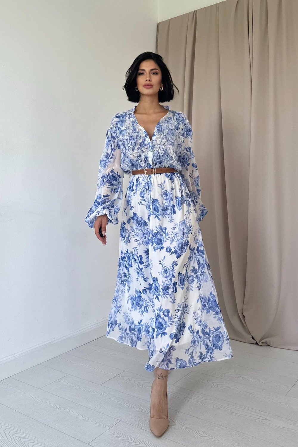 Wholesale Blue Lace Detailed Dress