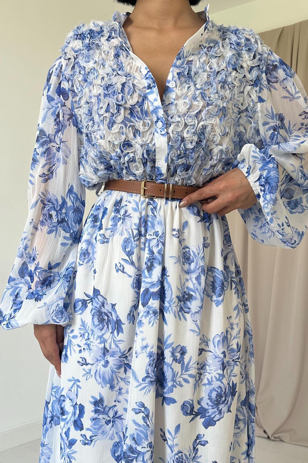 Wholesale Blue Lace Detailed Dress