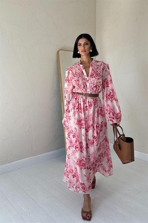 Wholesale Pink Lace Detailed Dress