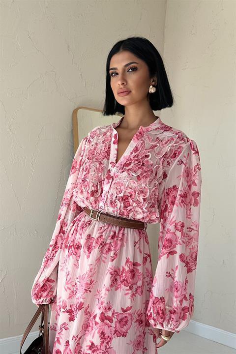 Wholesale Pink Lace Detailed Dress