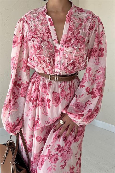 Wholesale Pink Lace Detailed Dress
