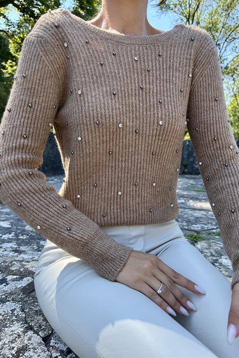 Wholesale Beaded Knitwear Sweater - Camel