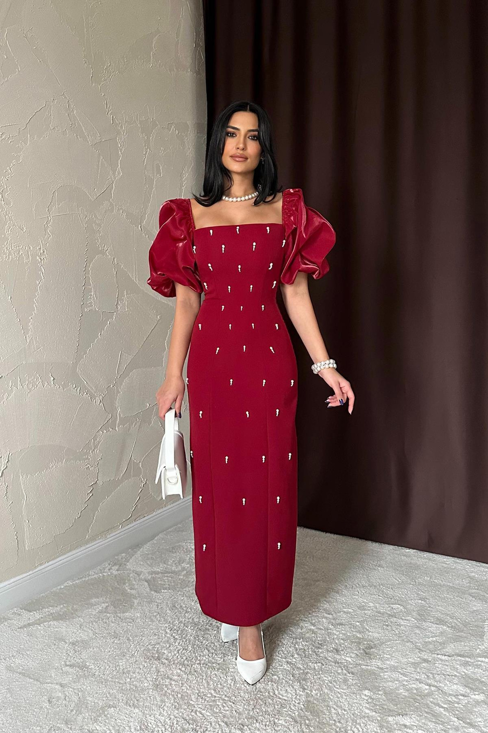 Wholesale Burgundy Embellished Dress