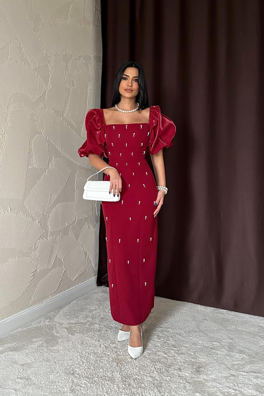 Wholesale Burgundy Embellished Dress