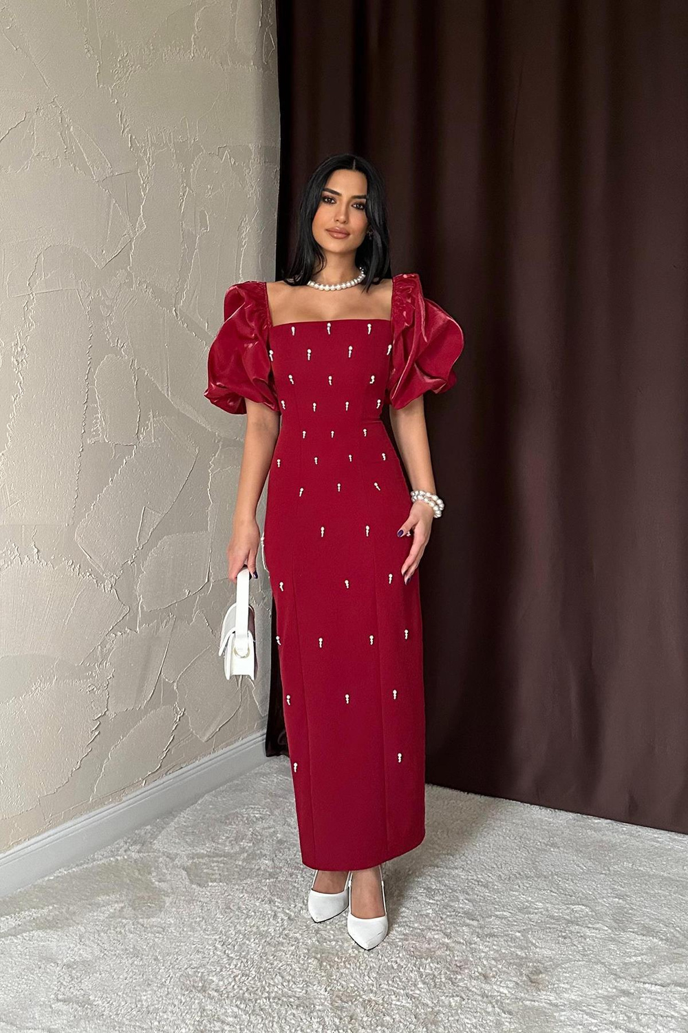 Wholesale Burgundy Embellished Dress