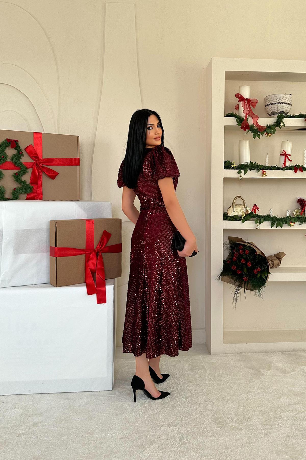 Wholesale Burgundy Sequin Dress