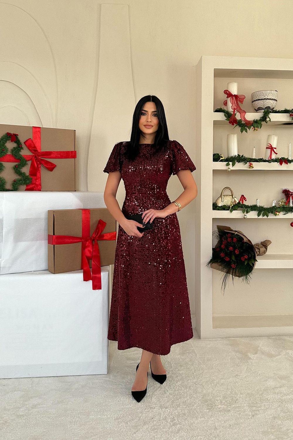 Wholesale Burgundy Sequin Dress