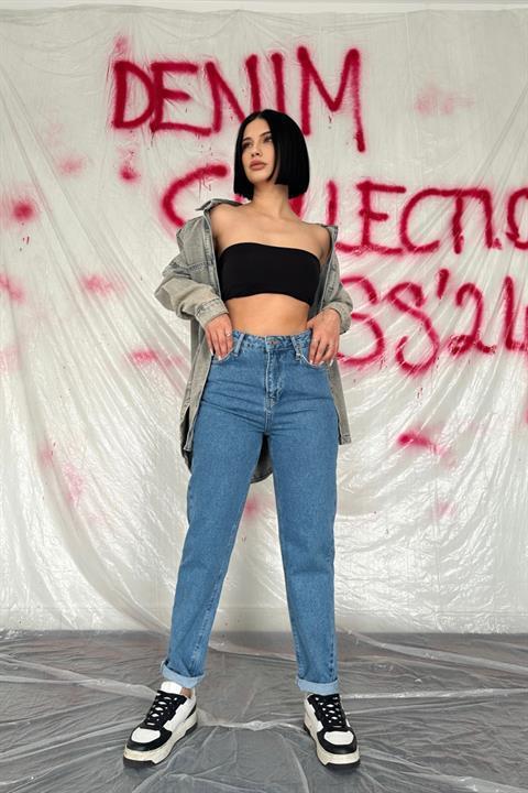 Toptan Mavi Boru Paça Jeans Pantolon
