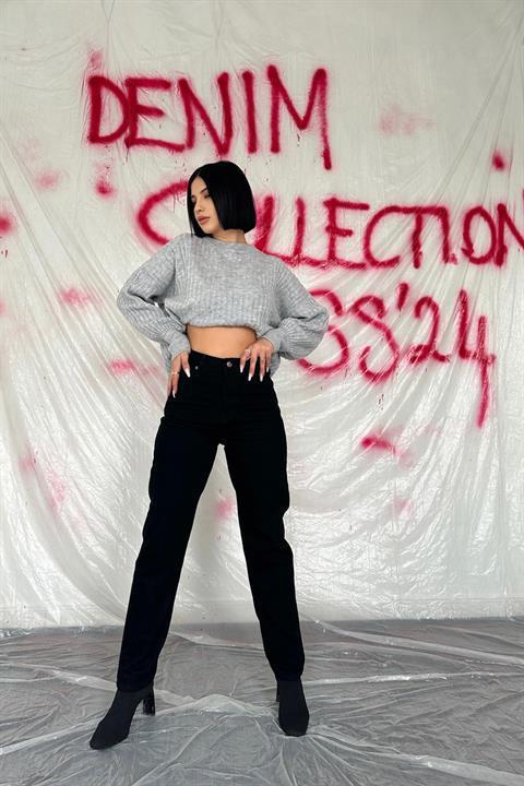 Toptan Siyah Boru Paça Jeans Pantolon
