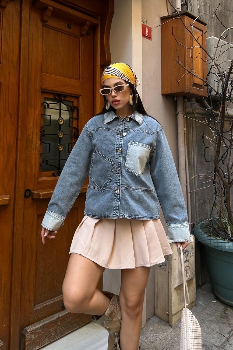 Cep Detaylı Klasik Kot Ceket 6127-18-(S-L-3)