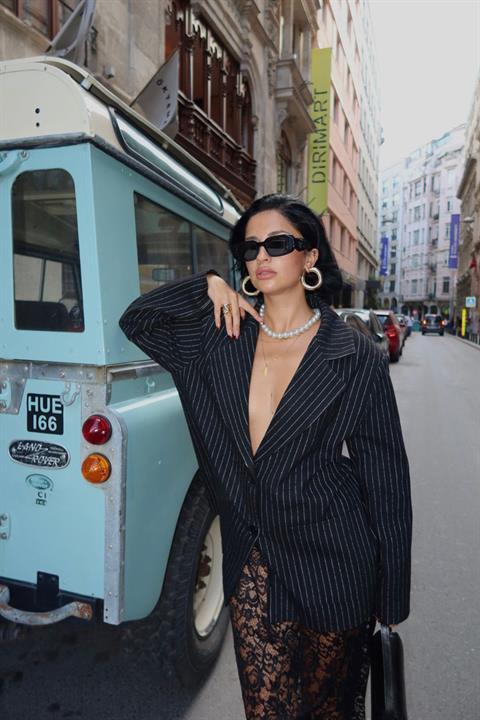 Wholesale Striped Oversized Jacket - Black