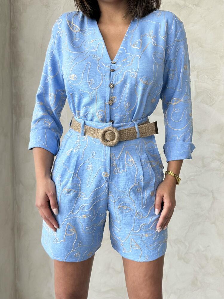 D 2746 NAKIŞLI ŞORT - AÇIK MAVİ