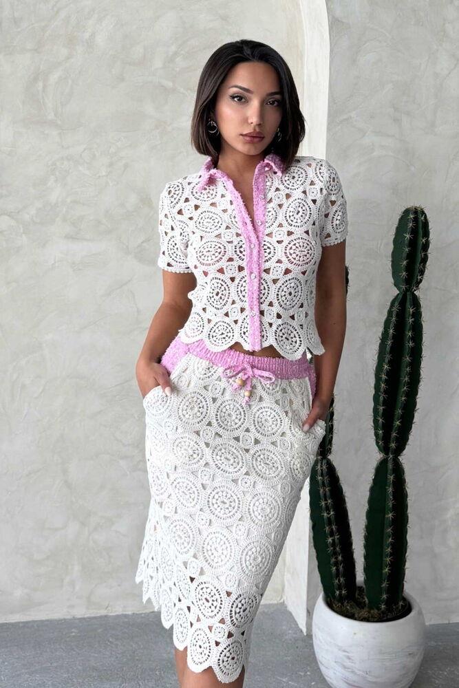 D 2795 Denim Detailed Lace Shirt - Raw Pink