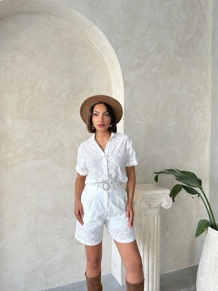 Embroidered Voile Shorts - Cream