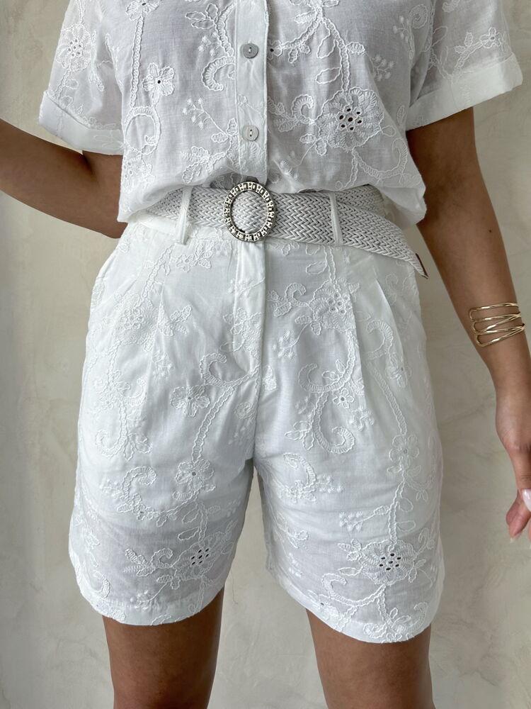 Embroidered Voile Shorts - Cream