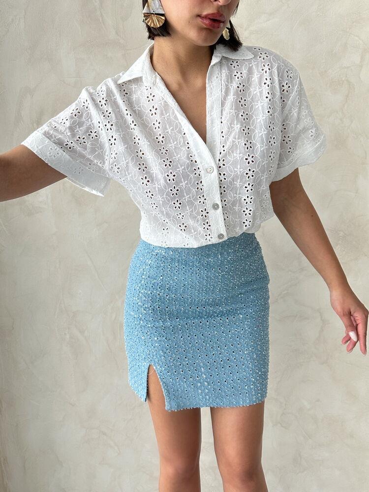 Sequin Denim Skirt - Blue