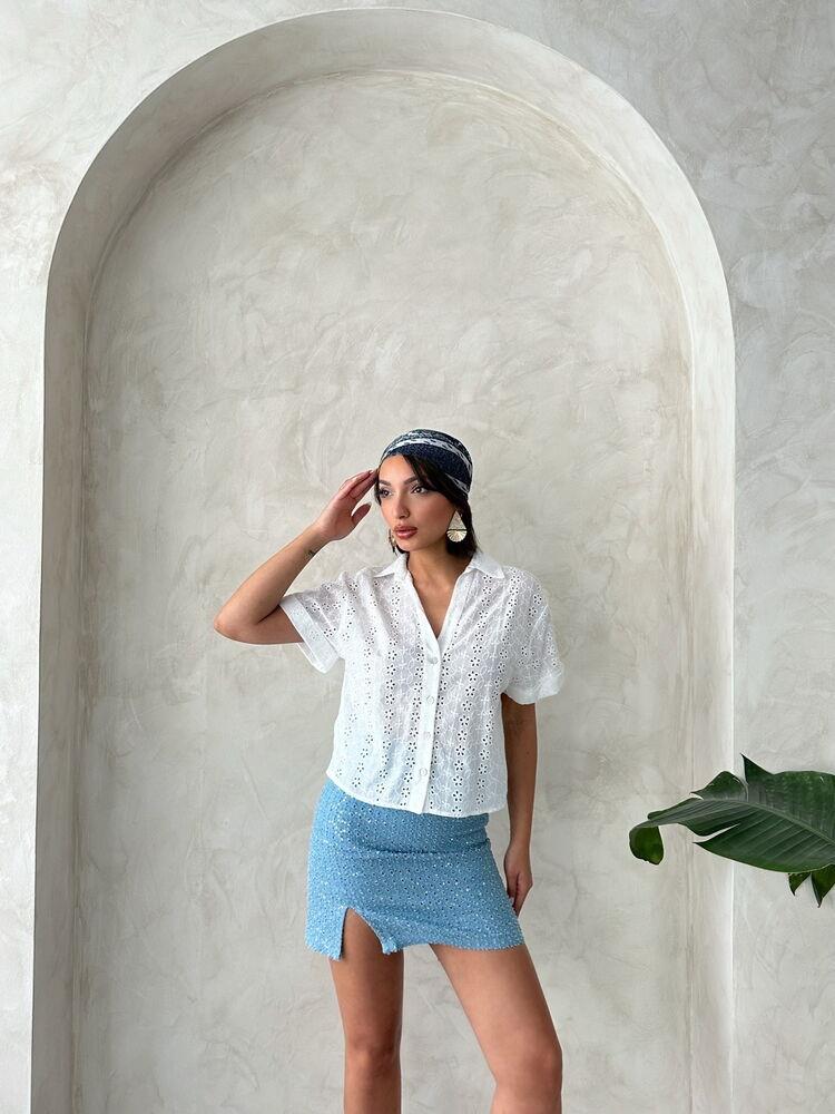 Sequin Denim Skirt - Blue
