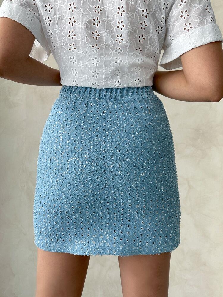 Sequin Denim Skirt - Blue